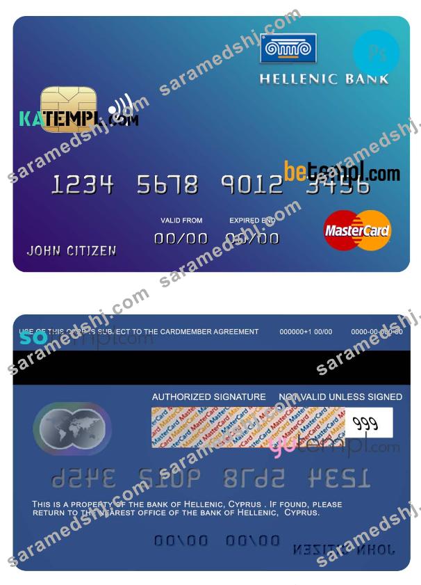 Cyprus Hellenic bank mastercard credit card template in PSD format, fully editable